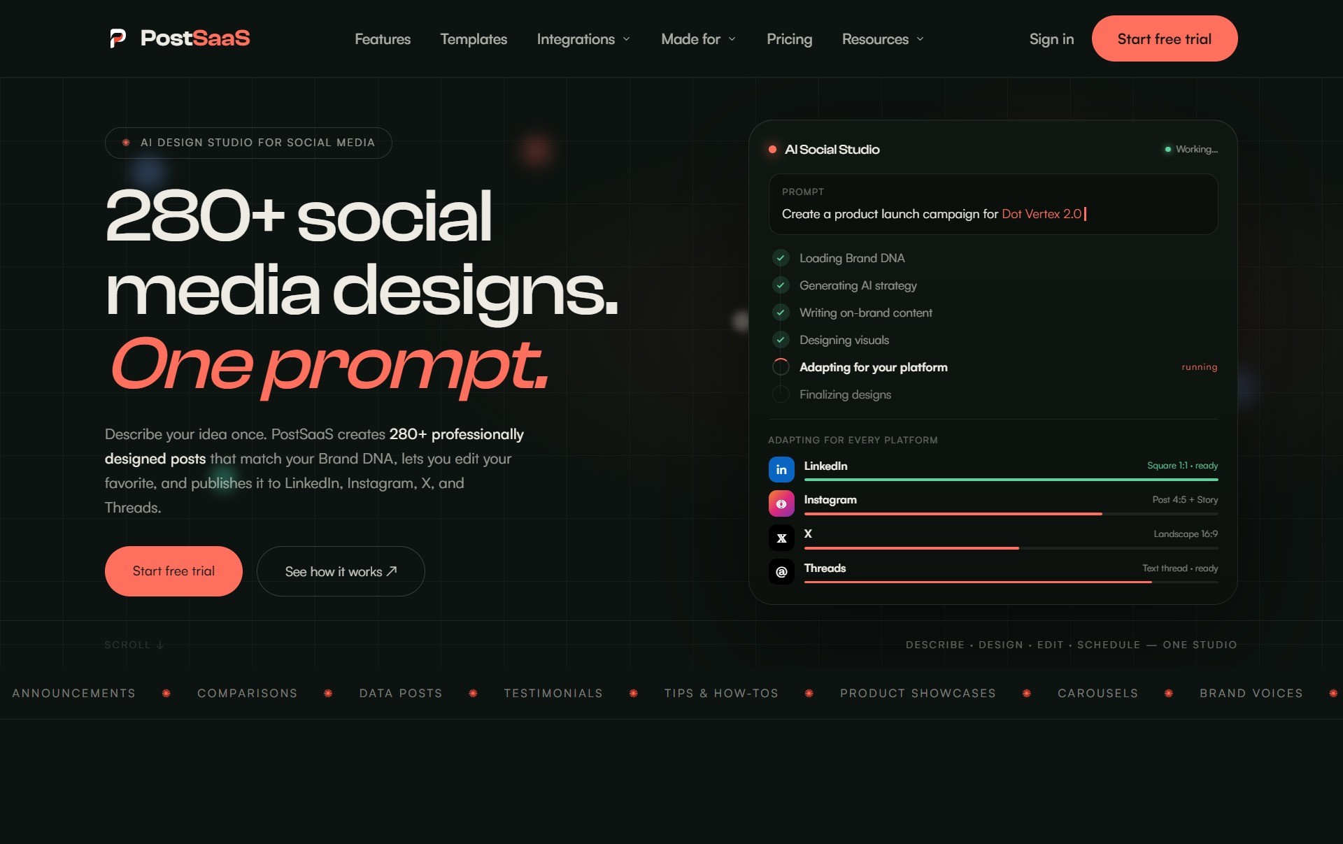 PostSaaS — SaaS · AI Social Studio case study by DotVertex