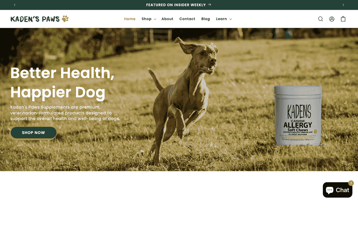 Kaden's Paws — E-commerce · Pet Wellness case study by DotVertex