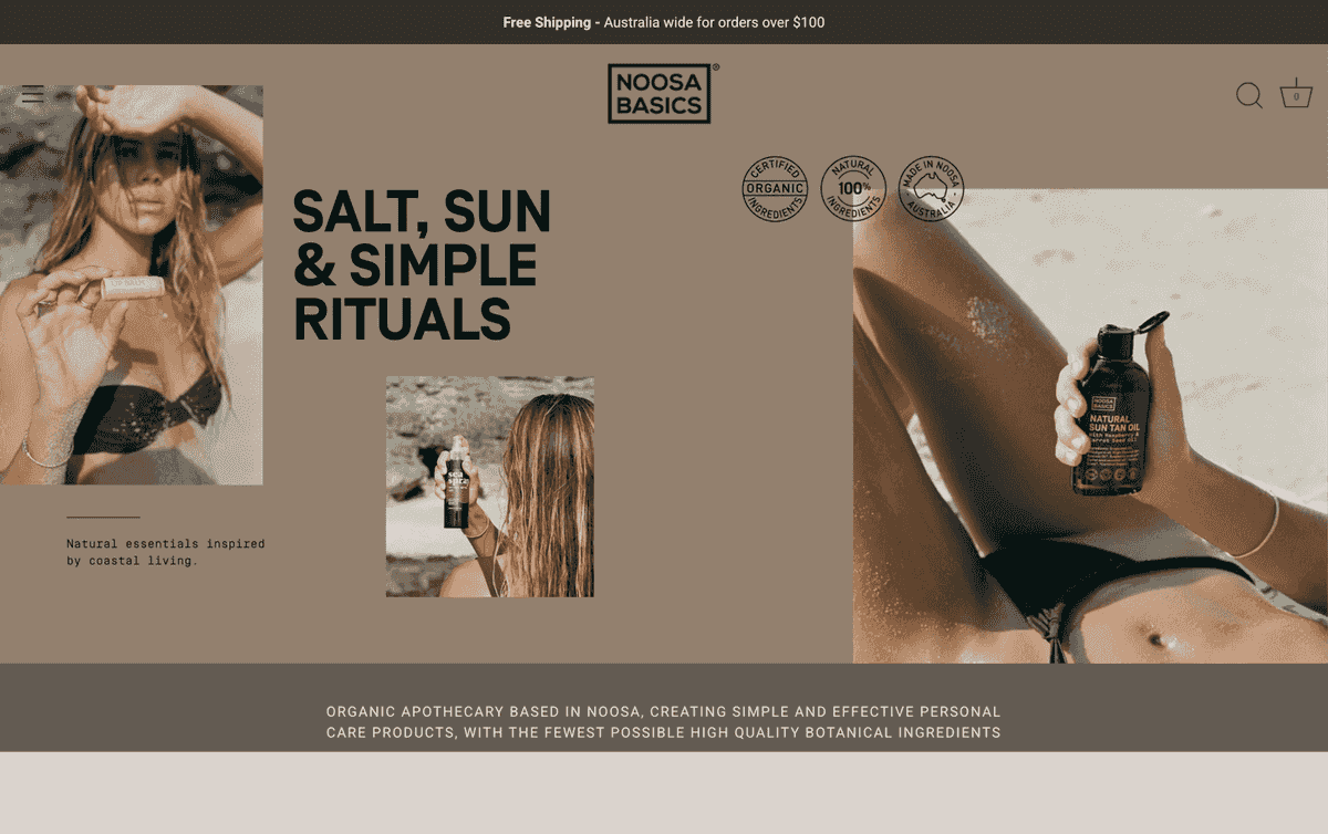 Noosa Basics — E-commerce · Skincare case study by DotVertex